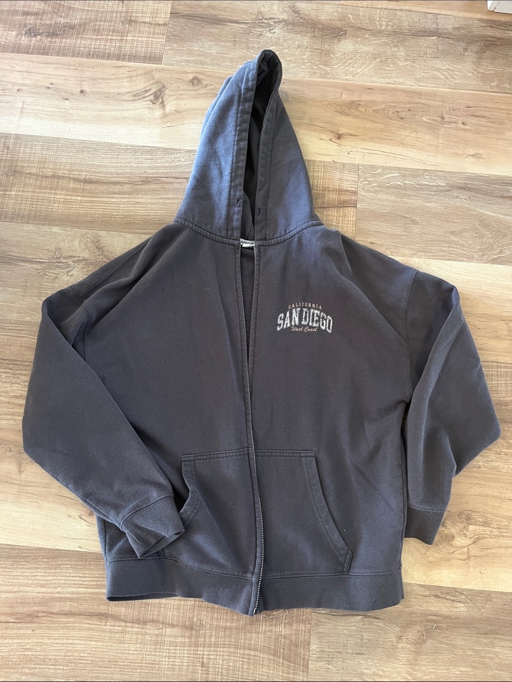 Garage Black Hooded Zip Puffer Jacket with San Diego Graphic